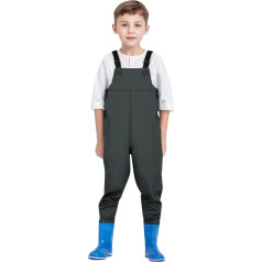 Waders for Boys and Girls - Waders for Children, Waterproof Rain Trousers with Boots, Junior Braces, Mud Trousers, Rain Boots, Non-Slip Sole Wellington Boots for Teenagers for 2-15 Years