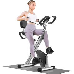 Dskeuzeew Home Trainer Bicycle Foldable Ergometer Exercise Bike with LCD Monitor and Integrated Resistance Band Magnetic 4-in-1 Fitness Bike with Comfortable Seat Cushion 150 kg Weight Capacity