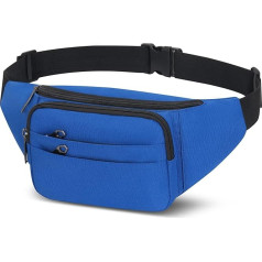 Bum Bag Men's Stylish Belt Bag Women with 6 Zip Compartments, Adjustable Belt, Buckle Clip, Hands Free, Water-Repellent Hip Bags for Travel, Sports & All Outdoor Activities, blue, L
