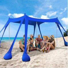 UEAKPIC Beach Tent, Sun Shelter, 3x3m, Shade Canopy, Sun Protection UPF 50+ with 8 Sandbags, Sand Shovels, Stakes and Stability Poles, Portable Carry Bag for Family Party, Camping, Fishing