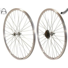 Redondo 26 Inch Wheel Set Rear Wheel Front Wheel 26 Inch V-Profile Hollow Chamber Rim Silver + 6-Speed Ring