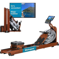 Skandika Nytta Water Rowing Machine, 45° Tank, Wooden Rowing Machine for Home, Foldable, Kinomap App Compatible, Wooden Rowing Machine with Water Resistance