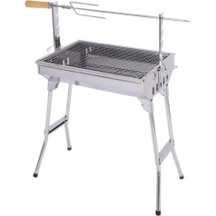 ZHCHAO Mittelgroßer Edelstahl-Mesh-Grill mit Gabel für den Außenbereich, tragbar, zusammenklappbar