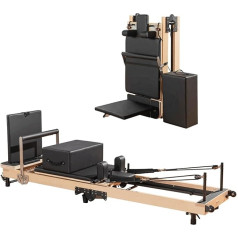 Pilates Reformer Machine Set with Adjustable Shoulder Cushion - Foldable Home Training Device Including Square Box Spring Board