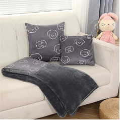 Cushion Blanket 2 in 1 Travel Blanket Cushion Quilt Multifunctional Pillow Blanket Neck Support Pillow Soft & Warm Nap Mat Cushion for Sofa Bed Office Chair (Grey Dog)