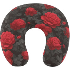 Jubonexis Reisekissen aus Schaumstoff mit rosafarbenem Mohnblumenmuster, Vintage-Druck, für Kopfstütze, U-förmiges Nackenkissen für Flugzeug