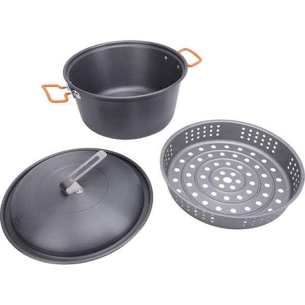 Großkapazität Outdoor Picknick -Topf 5L Tragbares Camping -Kochgeschirrkit Zum Grillkoch Langlebige Aluminiumlegierung und Edelstahlmaterial, Ideal für Familiencamping (Dual -Grifftyp)