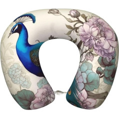 LHDGBWC Reisekissen für Flugzeug, Pfauenblumen-Nackenkissen, abnehmbares Nackenstützkissen für Reisen, tragbares U-förmiges Flugzeugkissen zum Schlafen, Nickerchen