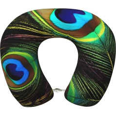 LHDGBWC Reisekissen für Flugzeug, Pfauenfedern, Memory-Schaum-Nackenkissen, abnehmbares Nackenstützkissen für Reisen, tragbares U-förmiges Flugzeugkissen zum Schlafen, Nickerchen