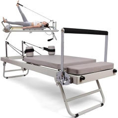 WQZzjm Pilates Reformer Machine with Metal Springs - Folding Home/Fitness Equipment for Beginners and Advanced Users - Full Body Workout Machine (Grey)