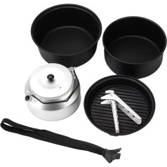 Fnfhsa 5-Teiliges Antihaftbeschichtetes Camping-Kochgeschirr-Set mit Wasserkessel, Ideal zum Kochen im Freien und für Camping-Abenteuer, Leicht zu Reinigen