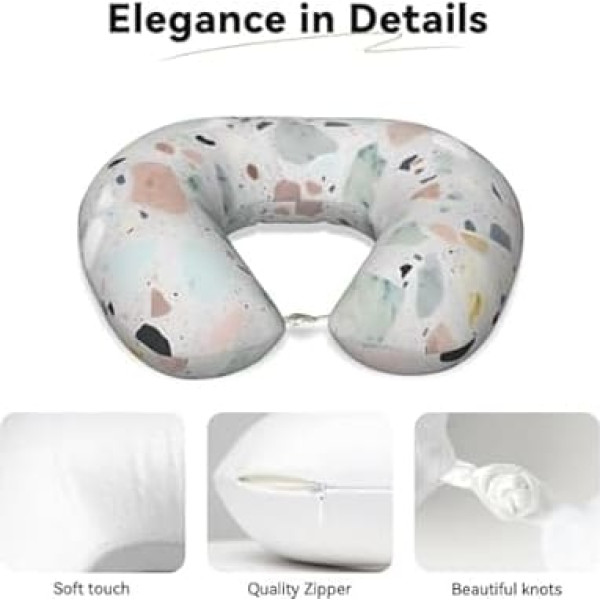 LHDGBWC Travel Pillow for Airplane, Terrazzo Marble Pastel Memory Foam Neck Pillow, Removable Neck Support Pillow for Travel, Portable U-shaped Airplane Pillow for Sleeping, Nap