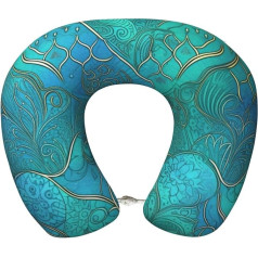 LHDGBWC Reisekissen für Flugzeug, Türkis-Muster, Memory-Schaum-Nackenkissen, abnehmbares Nackenstützkissen für Reisen, tragbares U-förmiges Flugzeugkissen zum Schlafen, Nickerchen