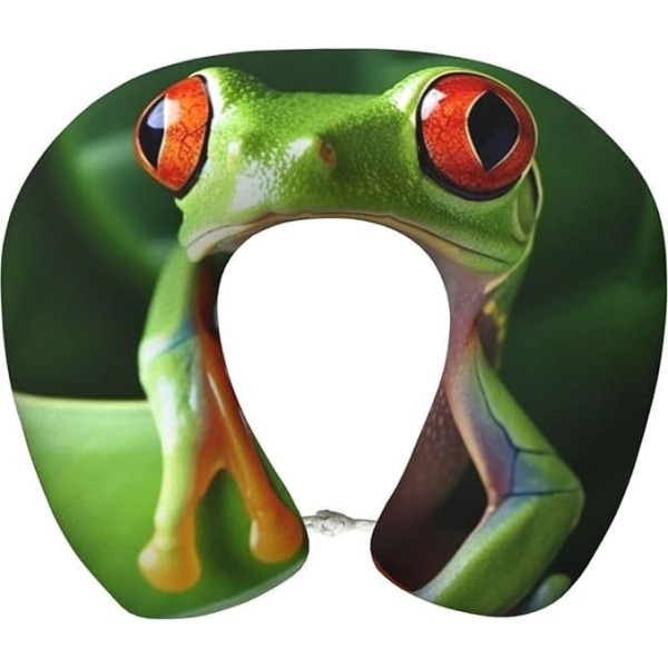 LHDGBWC Reisekissen für Flugzeug, niedliches Frosch-Memory-Schaum-Nackenkissen, abnehmbares Nackenstützkissen für Reisen, tragbares U-förmiges Flugzeugkissen zum Schlafen, Nickerchen