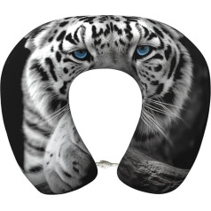 LHDGBWC Reisekissen für Flugzeug, Schwarz-Weiß-Tiger-Memory-Schaum-Nackenkissen, abnehmbares Nackenstützkissen für Reisen, tragbares U-förmiges Flugzeugkissen zum Schlafen, Nickerchen