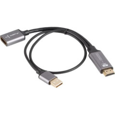Adapteris hdmi(m)-displayport(f)4k uz kabeļa 20cm sudraba krāsā