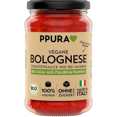 PPURA Organic Tomato Sauce Vegan Bolognese Pasta Sauce with Organic Soy Sugo Made in Italy 100% Natural Pasta Sauce Vegan Without Added Sugar & Preservatives 340 g Glass