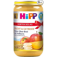 HiPP Organic Fruit & Cereals Fine Fruit Mash with Whole Grain, Pack of 6 (6 x 250 g)