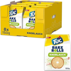 TUC Bake Rolls Garlic - Crispy Double Baked Bread Chips - 8 x 150g