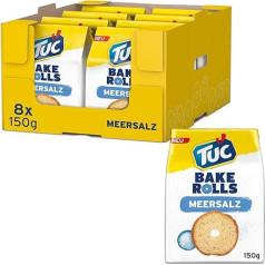 TUC Bake Rolls Meersalz 8 x 150g I Knusprige Brotchips I Knabbergebäck Chips Großpackung