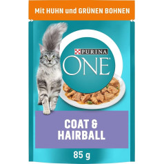 PURINA ONE Coat & Hairball Wet Cat Food in Sauce with Chicken, Pack of 26 (26 x 85 g)
