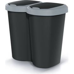 Atkritumu tvertne Compacta B Duo, pelēka/melna, ietilpība 40L, viens nodalījums, divi vāki, pie sienas, NDBS40-429U_S411