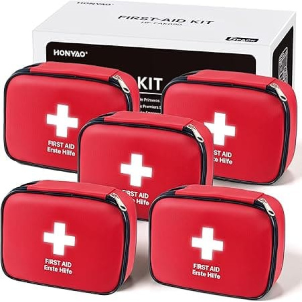 HONYAO First Aid Set 5 Pieces, Mini Travel Pharmacy, Emergency Bag, Emergency Kit, Small for Outdoor, Home, Car, Workplace, Camping, Motorcycle, Bike, Hiking, Emergency