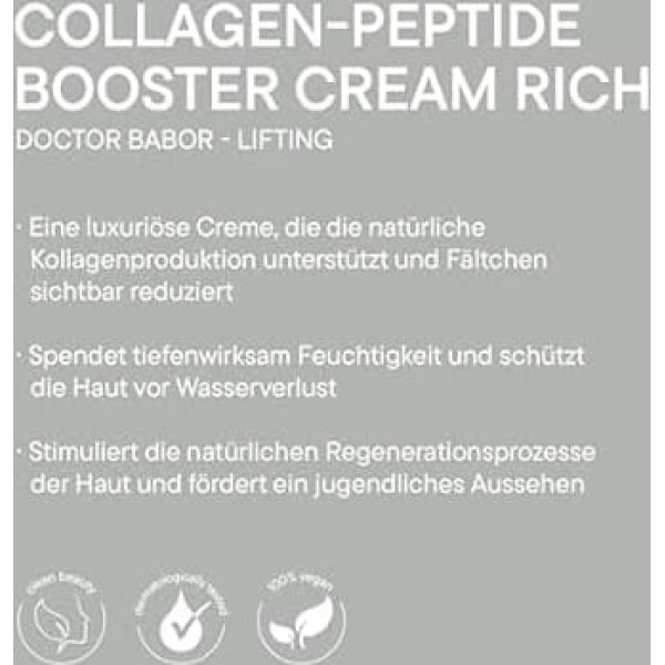 DOCTOR BABOR Collagen-Peptide Booster Cream | Feuchtigkeitsspendende Gesichtscreme für intensive Straffung | Anti-Falten Creme für sichtbar glatte Haut | Für Gesicht, Hals & Dekolleté | vegan| 50ml
