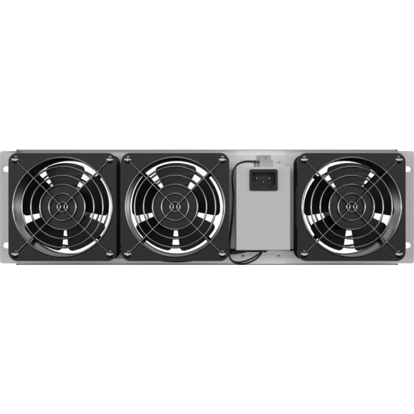 Vertikālais ventilācijas panelis 19 collu 3u statņiem, trīs ventilatori, 230v, pelēks