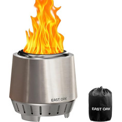 EAST OAK Small Smokeless Fire Pit, Portable Table Fire Basket Made of 304 Stainless Steel with Removable Ash Plate & Carry Bag - for Wood/Pellets. Ideal for Balcony, Garden, Camping, Diameter 22.1 cm