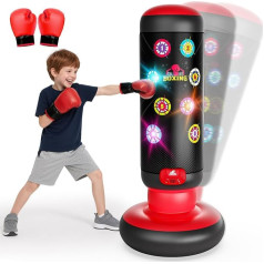 Boxsack Kinder, Boxsack Stehend mit Musik & Licht, Interaktiv Punching Bag, Aufblasbarer Standboxsack mit Boxhandschuh Geschenke für 6 7 8 9 10 11 12 Jahren Kinder Jungen