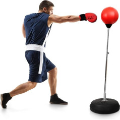Dripex Fitness Punch Bag Punch Ball Set Boxing Training Height Adjustable Stand Box Speed Ball Stand Boxing Ball with Boxing Gloves (Red)