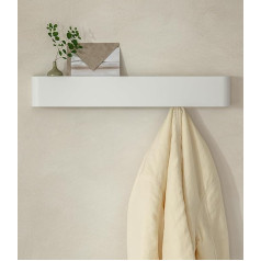 Kazai. Wall Coat Rack 'Tone' | Modern Coat Rack with Hidden Jacket Hooks and Shelf | Design Hallway Coat Rack Made of Metal | Hook Rail Wall Mounting | White