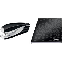 Leitz WOW 55021095 + 46281095 Office Stapler + Notebook A5 Squared Hard Cover 160 Pages 80 Sheets 30 Sheets Stapler with 200 Staples Metal Stapler with Plastic Elements Black