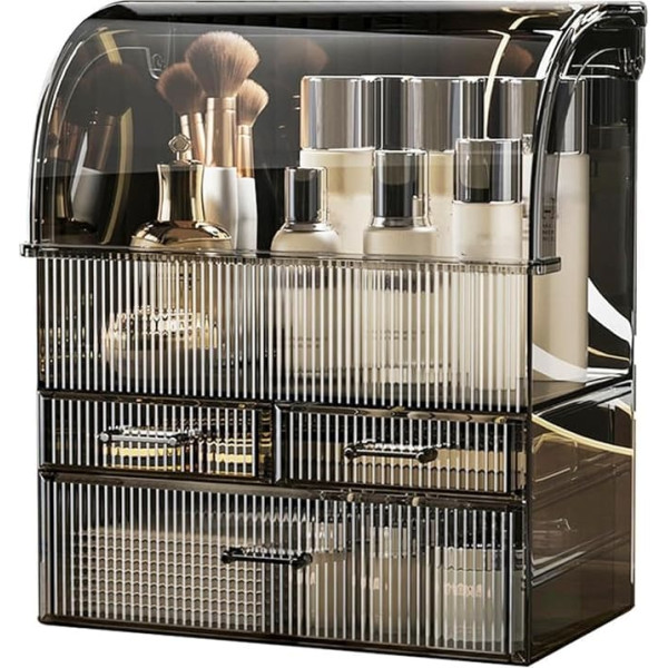 Suyoo Makeup Storage Organizer XL Acrylic Cosmetic Organizer Skin Care Display Case with Drawers Dresser (Black, XL)