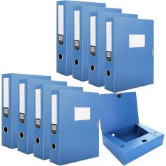 CYEER 8 Pack A4 Plastic File Boxes 75mm Back Archival Box Document Box Folder File Folder for Office School - Blue