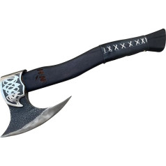 NovaHaven Handmade Decorative Axe - Carbon Steel Blade with Ash Handle - Various Blade Designs with Leather Handle - Includes Protective Case - 4 Variants (Curved Blade)