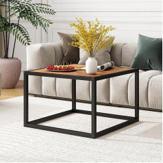 JUISSANO Vintage Wooden Coffee Table, Modern Sofa Table, Small Table, Metal Side Table, Bedside Table, Square for Living Room, Bedroom, Balcony and Office, Black