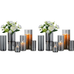Glasseam Glass Vase Cylinder Vase Grey: Pack of 12 Glass Vases Set for Living Room Decorative Glass Cylinder Lantern - Round Flower Vase Modern Glass Vases for Table Decoration Tulips Pampas Grass