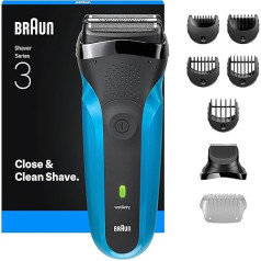 Braun Series 3 Men's Electric Shaver with 3 Flexible Blades, Beard Trimmer Attachment, +5 Comb Attachments, Wet and Dry Razor for Men, 310BT, Blue