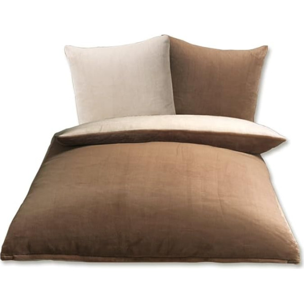 Cashmere-Feeling Gözze reversible bedding, Microfibre, Taupe/Wollweiß, 135 x 200 cm