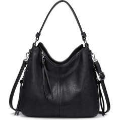 Realer Handbag Women's Shopper Bag Tote Leather Shoulder Bag Large Shoulder Bag Woman Elegant Handbag with Tassels Removable Shoulder Strap, Black gun colour zip, l, Carry bags.