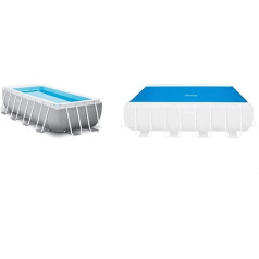 Intex Prism Frame Rectangular Pool Set, Light Grey & Solar Tarpaulin for Ultra Frame Rectangular 400 x 200 cm, Thickness 160 Micron, Production Dimensions: 378 x 186 cm, 28088, 4 m x 2 m x 1 m, Blue