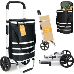 Foldable Shopping Trolley with 42L Capacity, 3-in-1 Trolley Sack Truck & Shoulder Bag with Cooling Compartment, Load Capacity up to 50 kg