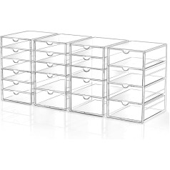 Pack of 4 Cosmetic Organiser with 20 Drawers, Stackable Durable Acrylic Storage Drawers, Transparent Dressing Table, Desk Organisers for Office, Bathroom, Jewellery Organising