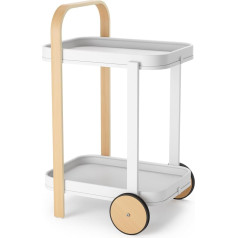 Umbra Bellwood Bar Cart Serving Trolley and Storage with 2 Tier and Removable Metal Trays, White/Natural