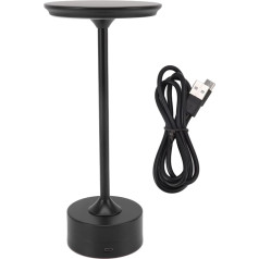 LED Rechargeable Wireless Touch Table Lamp 2000 mAh 3 Brightness Levels Portable USB C 3 Brightness Levels LED Bedside Lamp Made of Metal with Round Acrylic Shade (Black)