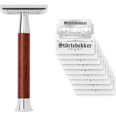 Störtebekker® Riga Premium Safety Razor for Men | High Quality Wet Razor with Rosewood Handle and Magnet for Safe Attachment of Razor Blades | Safety Razor Includes 10 Razor Blades Made of Stainless