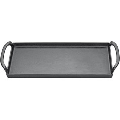 KÜCHENPROFI PROVENCE Plancha Griddle, 38 cm, Black, Cast Iron with Durable Enamel, Suitable for All Hobs Including Induction, Multifunctional for Baking, Grilling & Serving