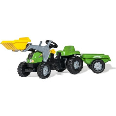 Rolly Toys RollyKid-X Pedal Tractor with Trailer (with Front Loader, Age 2.5-5 Years, Rear Coupling) 023134, 169 cm × 47 cm × 55 cm, Green